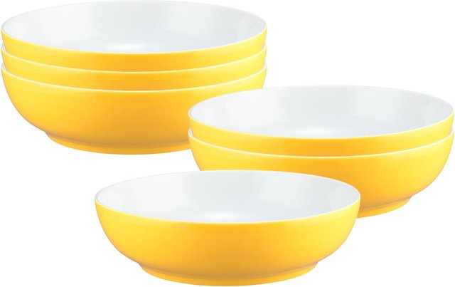 Seltmann Weiden Liberty Pure Colors Salad Bowls aus Porzellan Gelb 6er Set Durchmesser: 25 cm - Bild 1