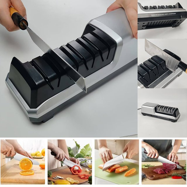 RSCHEF Elektrischer Messerschärfer in Silber mit 4 Stufen und Diamantrad für Küche, Kochen und Jagd - Bild 1