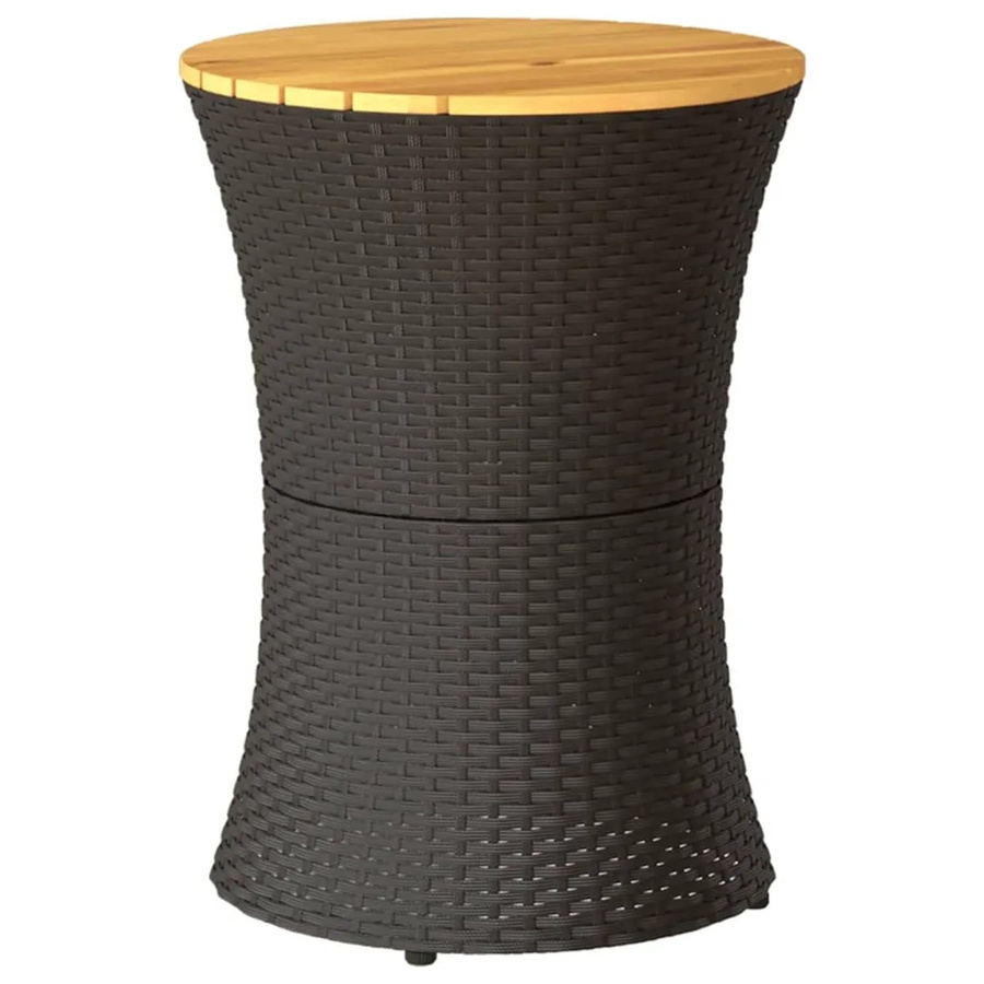 vidaXL Garten-Beistelltisch in Trommelform aus schwarzem PE-Rattan und Akazienholz, Durchmesser: 38 cm, Höhe: 56 cm - Bild 2