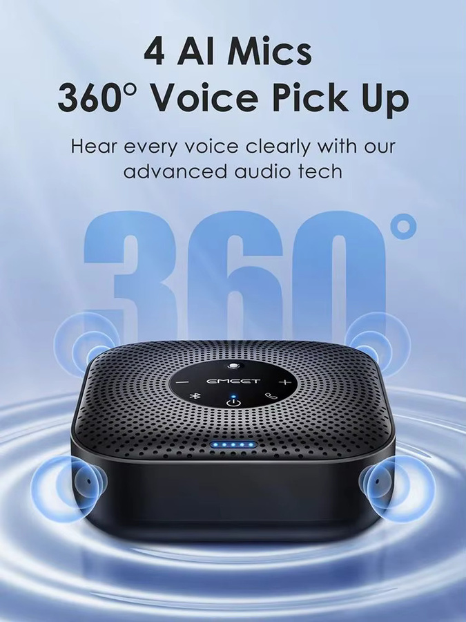 EMEET Kabelloser Konferenzlautsprecher mit 360 Grad Sprachbesprechungsmikrofon und 4 Geräuschunterdrückungsmikrofonen, Bluetooth Freisprecheinrichtung, Schwarz - Bild 5