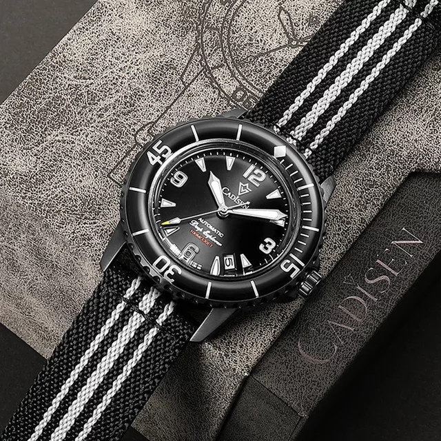 CADISEN Armbanduhr, Automatik, Edelstahl, Schwarz, Textil/NATO, Herren - Bild 1