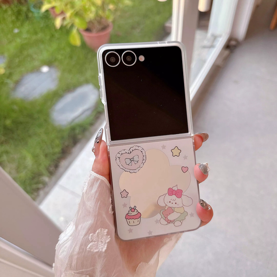 Stoßfeste Handyhülle mit Spiegel und Lanyard-Charm im niedlichen Welpen-Design für Samsung Galaxy Z Flip 7 6 5 4 3, Multicolor - Bild 2