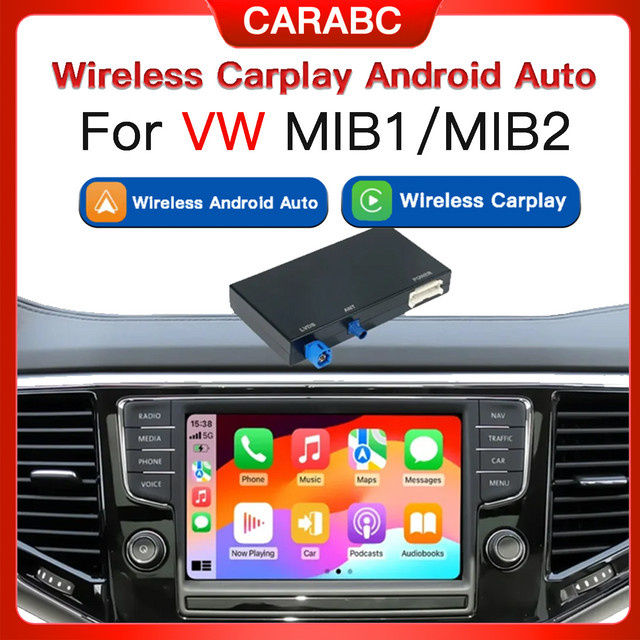 CARABC Kabelloses CarPlay und Android Auto Modul für VW Volkswagen Skoda Octavia A5 Golf 7 Polo Passat B8 MIB MIB2 Mirror Link Decoder Box, Schwarz - Bild 1