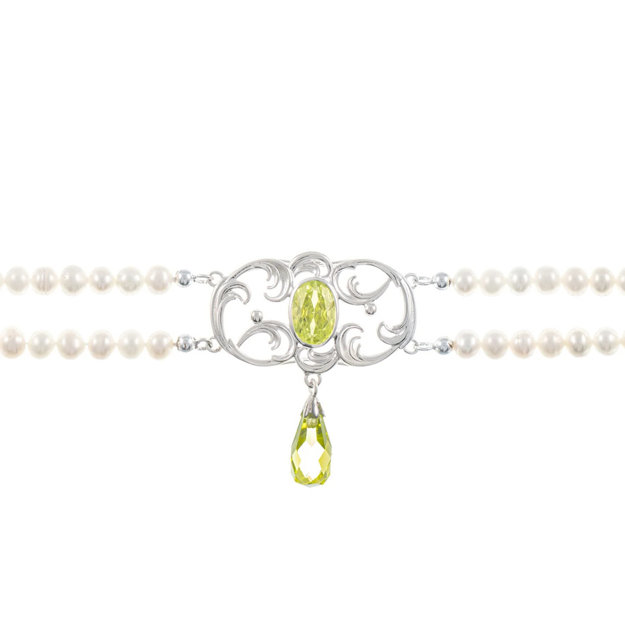 Collier Choker 925 Silber, Zirkonia hellgrün, Perle, Unisex - Bild 1