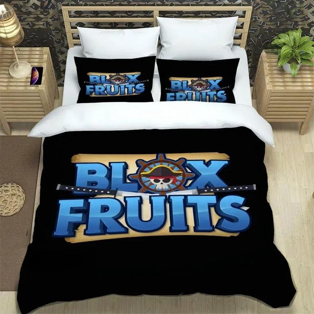 Bettwäsche-Set b-blox Früchte bedruckt aus Mikrofaser, Schwarz, B/H: 135 x 200 cm - Bild 1