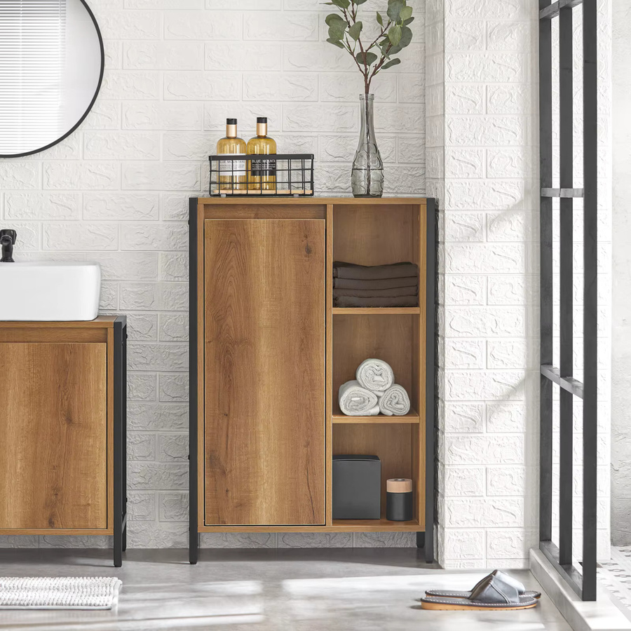 SoBuy Wäscheschrank BZR65-PF in Braun mit ausklappbaren Wäschesäcken und Regalfächern, B/T/H: 60 x 30 x 90 cm - Bild 3