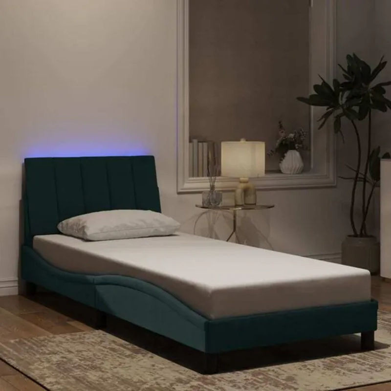 Polsterbett Hanko mit LED von vidaxl in Dunkelgrün aus Samt, B/T/H: 90 x 190 cm - Bild 1