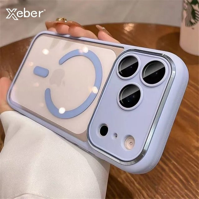 Xeber Transparente Acryl-Magnet-Hülle für iPhone kompatibel mit MagSafe, Stoßfeste Klarsichthülle in Transparent oder Purple - Bild 1