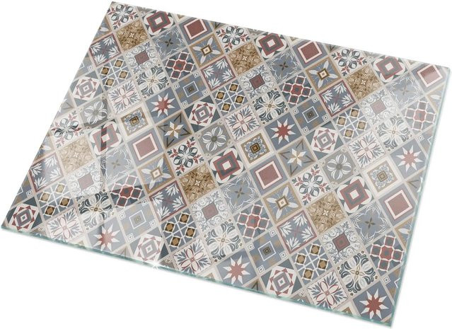 Tulup Glastischplatte mit Mosaikmuster und Ornamenten in Grau und Multicolour, B: 120 cm, T: 80 cm - Bild 1