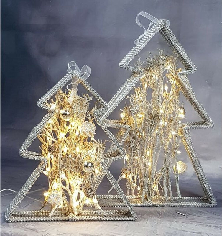 F-h-s International Deko-Drahttannenbaum in Weiß und Silber mit Rattan und Perlen für Weihnachten - Bild 1