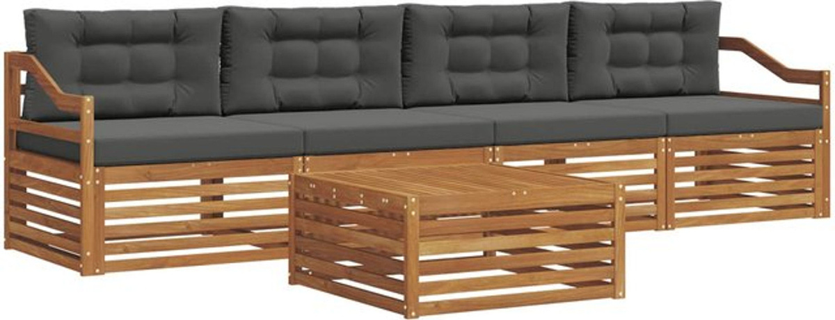 Modernes Outdoor-Sofagarnitur Set aus Akazien-Massivholz mit 5-teiligen Kissen von vidaxl in Natur und Anthrazit - Bild 1