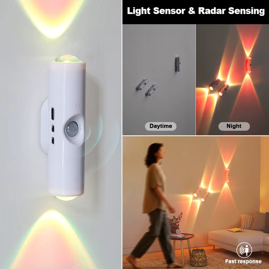 PARKSON RGB LED Nachtlicht mit Bewegungssensor, USB aufladbare Wandlampe für Schlafzimmer und Schrank, Multicolor und Weiß - Bild 6
