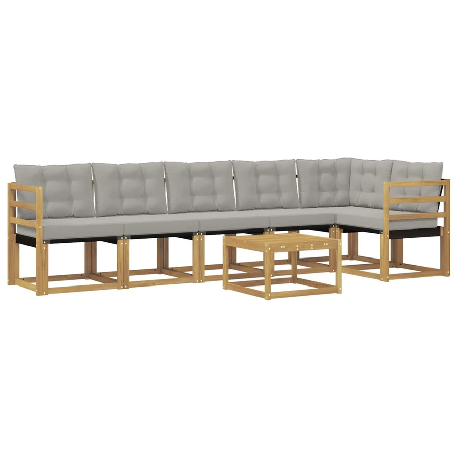 vidaXL Outdoor-Sofagarnitur 7-teilig aus Akazienholz mit Textilene und Kissen in Weiß-Hellgrau - Bild 2