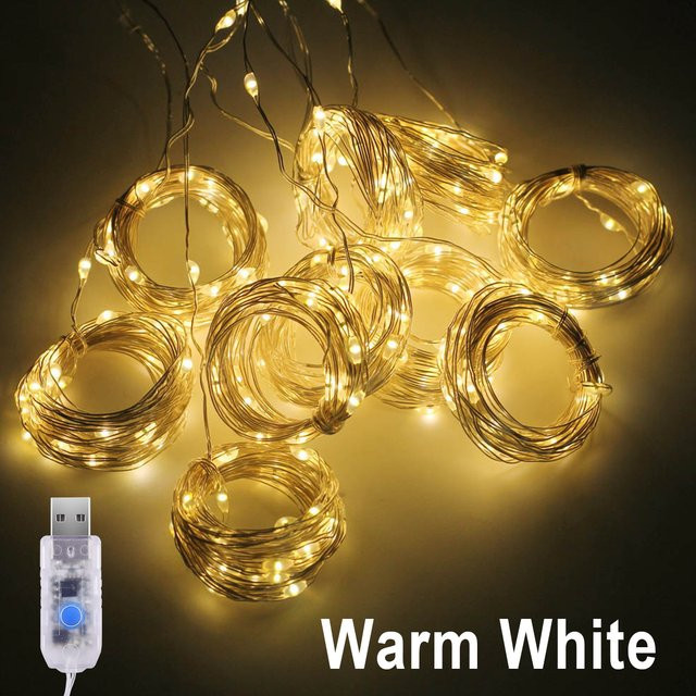 CHNAITEKE LED-Vorhangleuchten mit USB-Fernbedienung in Warmweiß, 3m Feengirlande zur Dekoration - Bild 1