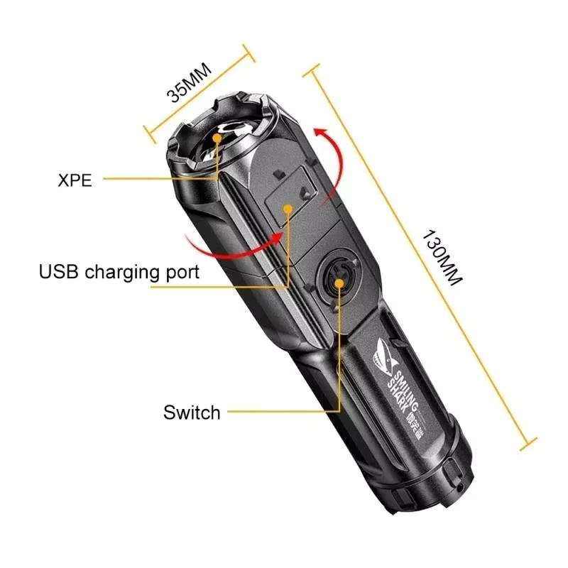 ESMARTER Hochleistungs-LED-Taschenlampe in Schwarz, wiederaufladbar via USB, zoombar mit 3 Beleuchtungsmodi - Bild 2
