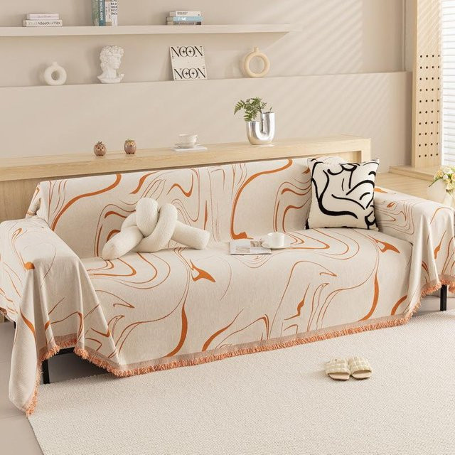 Super Six Wellensofa-Handtuch aus Chenille, rutschfester und kratzfester Sofabezug im minimalistischen Stil, B/T: 180 x 130 cm - Bild 1