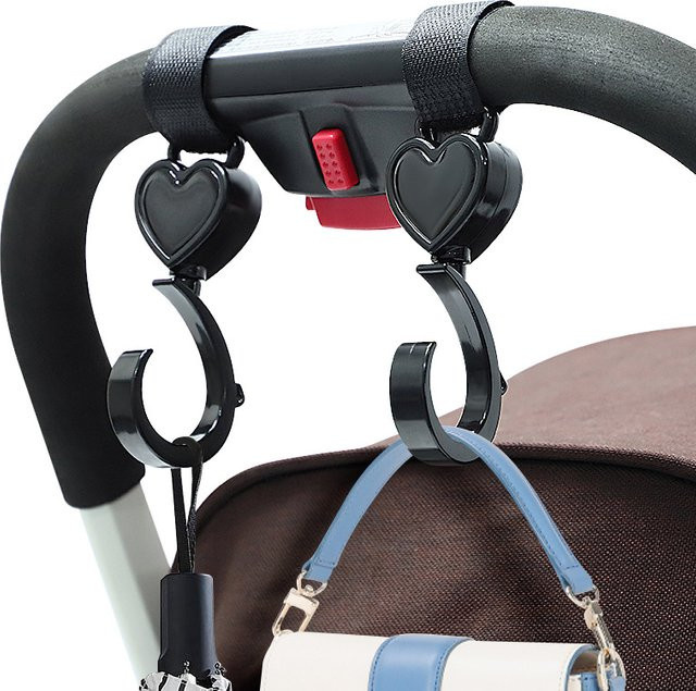2 Stück Multifunktionale Kinderwagenhaken in Schwarz als Babytaschen-Organizer und Einkaufshilfe - Bild 1