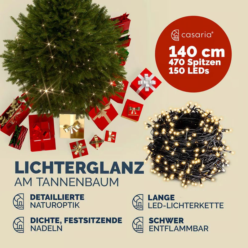Casaria Künstlicher Weihnachtsbaum in Grün mit Lichterkette und Metallfuß, Höhe: 140 cm - Bild 4