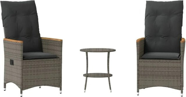 vidaXL 3-teiliges Bistro-Set aus Polyrattan mit Kissen in Grau - Bild 1
