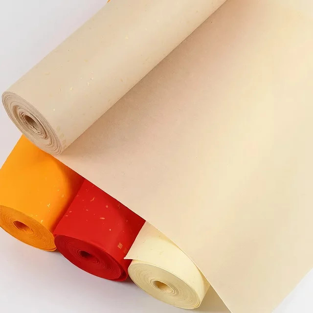 Chinesische und japanische Kalligraphie-Papierrolle aus halb rohem Xuan-Papier mit Bambus, gelb - Bild 1