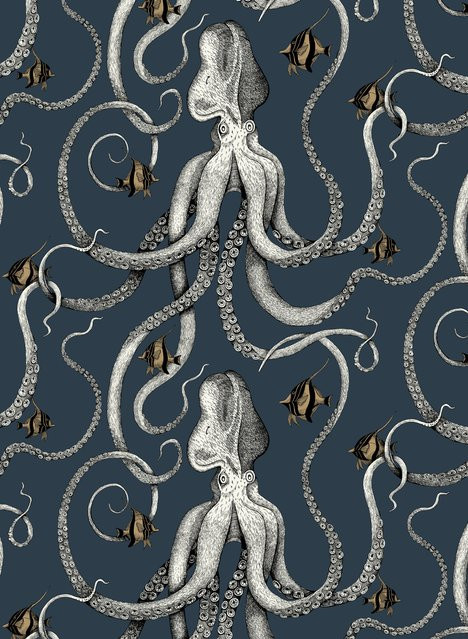 Josephine Munsey Tapete Octopoda in Deep Sea Blue - Bild 1