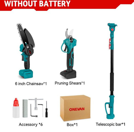 ONEVAN 3-in-1 Elektrische Kettensäge mit Teleskopstange und Hochastschere, 3500W bürstenloser Motor, kompatibel mit Makita 18V LXT Akkus