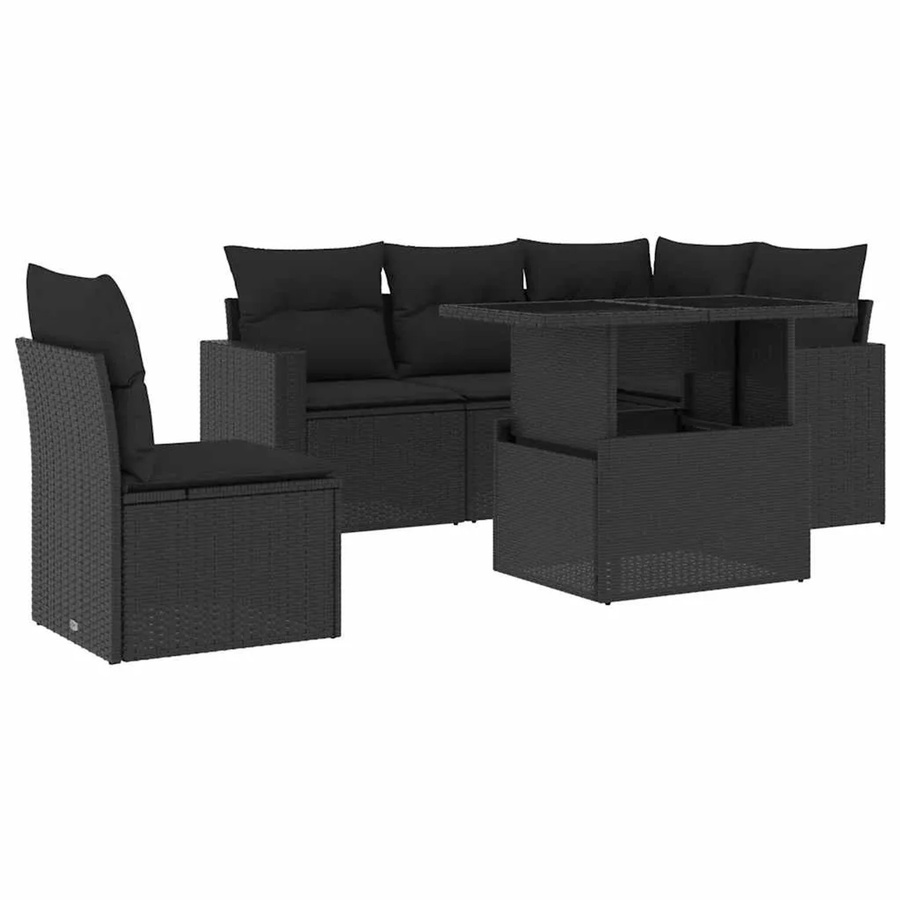 vidaXL 6-teilige Garten-Sofagarnitur in L-Form aus schwarzem Poly-Rattan mit Kissen und pulverbeschichtetem Stahlgestell - Bild 2