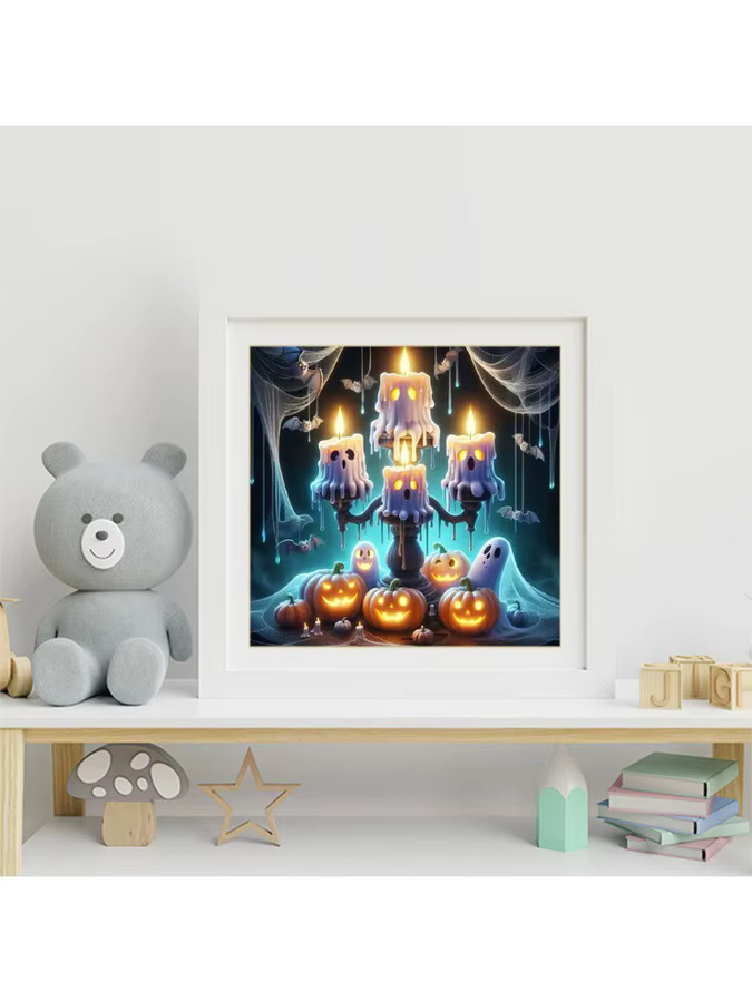 Momoart DIY Halloween Diamantmosaik-Set Kürbis Landschaft mit Rund-Strass-Malerei in Mehrfarbig - Bild 3