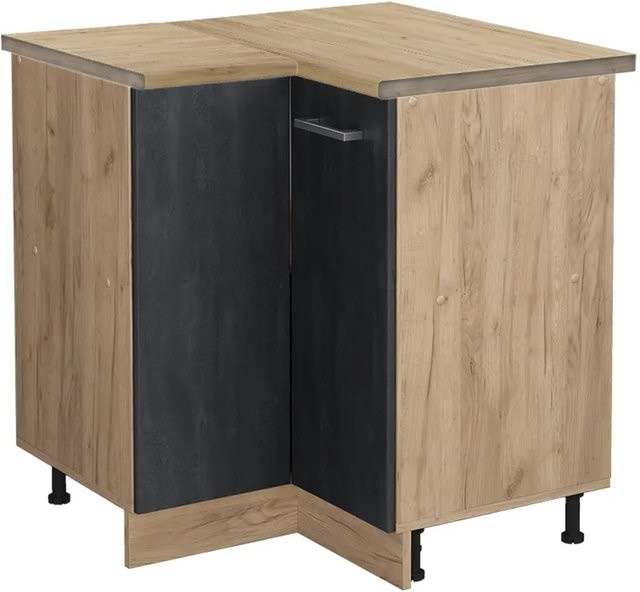 Vicco Eckunterschrank R-Line Schwarz Beton Goldkraft Eiche B/T/H: 75,6 x 41,44 x 76,7 cm - Bild 1