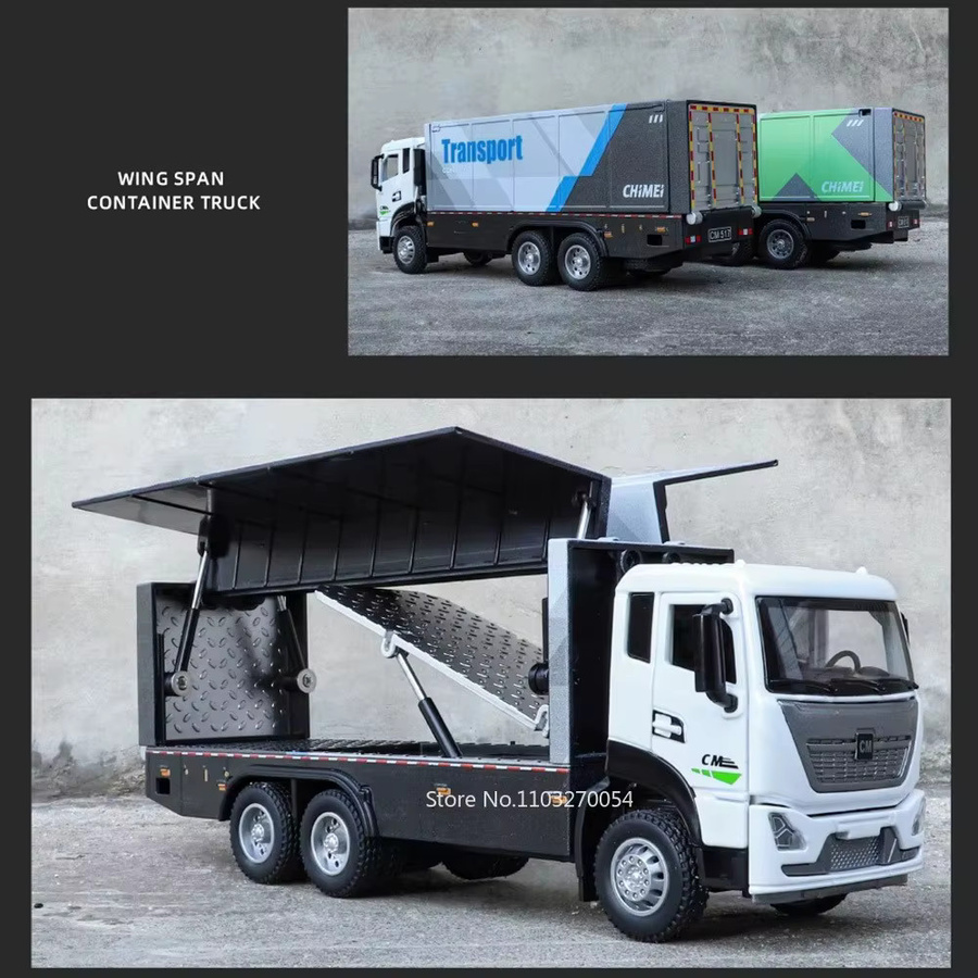 MAKEDA Container Truck Modellauto aus Metall im Maßstab 1:32 mit Licht und Sound in Grün und Weiß - Bild 5