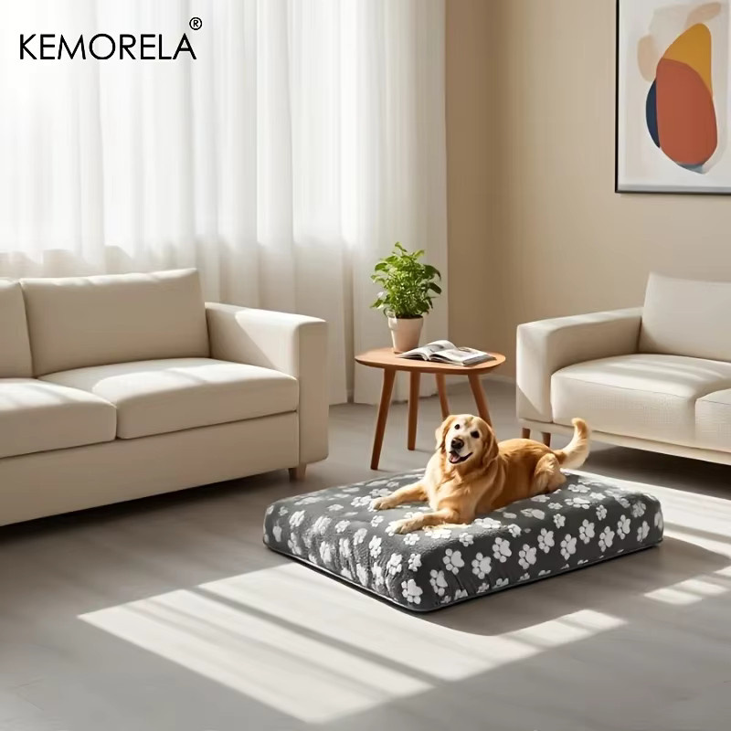 KEMORELA Hundebettdecke aus Plüsch mit Cartoon-Fußabdruck in Grau, waschbar und elastisch für kleine bis große Hunde - Bild 3