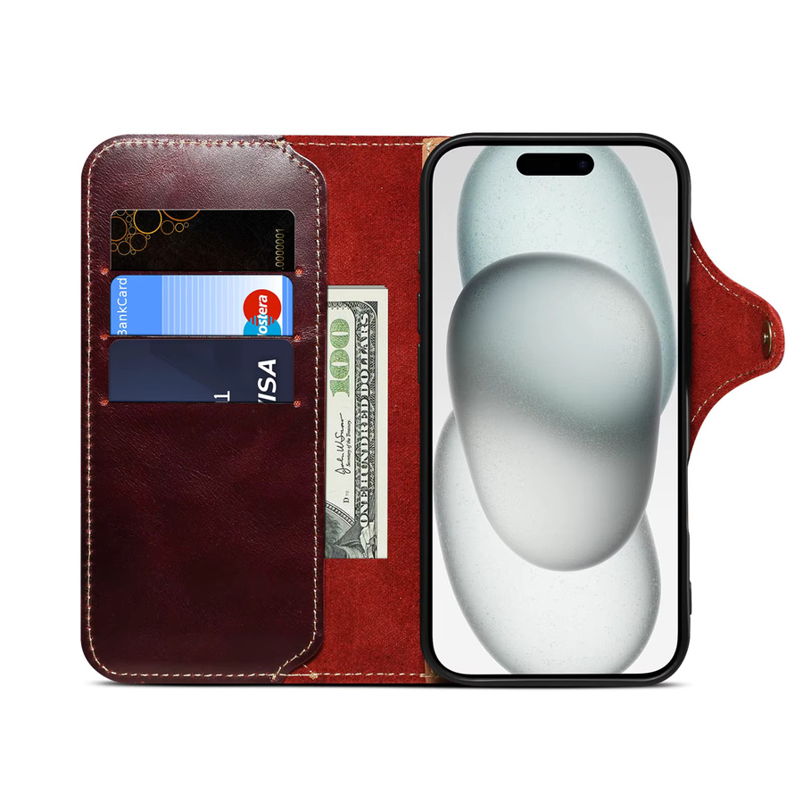 Premium Echtleder Kartenfach Brieftaschen-Hülle für Apple iPhone 17 16 15 14 13 12 Pro Max in Blau oder Rot - Bild 2