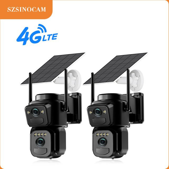 SZSINOCAM 2er-Set Dual-Objektiv Solar Sicherheitskamera mit 4G LTE, Drahtlose Kamera mit Solarpanel, 24-Stunden-Aufnahme und eingebautem Akku, Schwarz - Bild 1