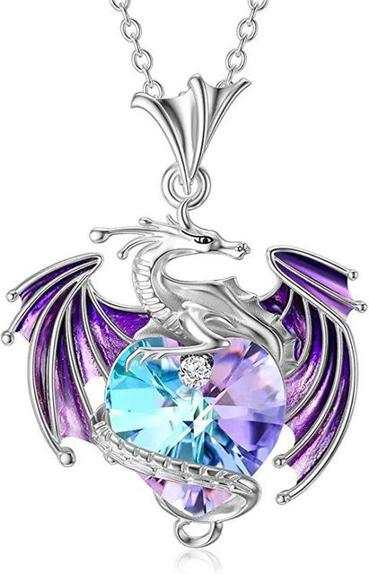 KaiTingu Jewelry Halskette, Geburtsstein, fliegender Drache, herzförmig, violett, Damen - Bild 1
