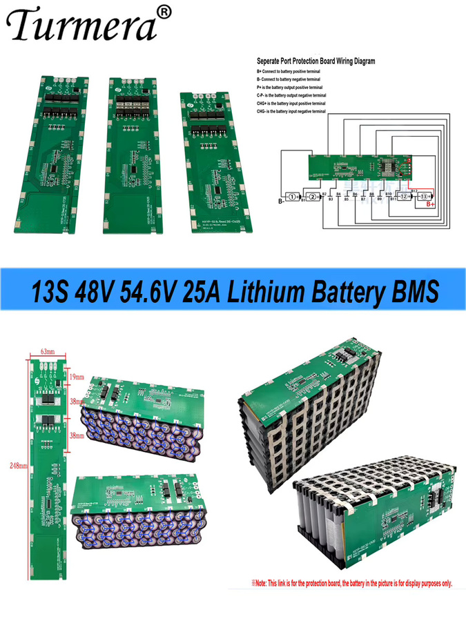 Turmera 13S Lithium-Batterie BMS Schweißbrett für 48V 54,6V 25A E-Bike und E-Scooter Akkus in Grün - Bild 3