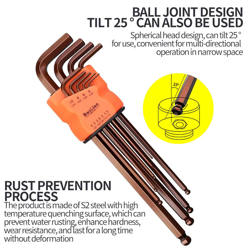 Baolian 9-teiliges Torx-Sternschlüssel-Set mit Inbus- und Sechskantschlüsseln in L-Form für Handreparaturen - Bild 4