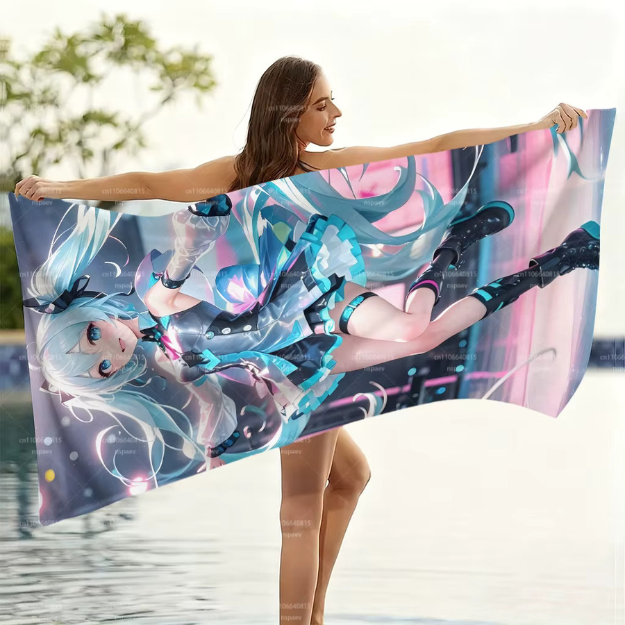 Hatsune Miku Strandtuch Bandai Concert Stage Light Background Vocaloid schnell trocknendes Polyester Pool-Badetuch multicolour - Bild 3