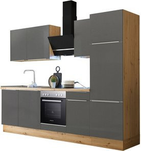 Respekta Küchenzeile Marleen modern in Grau Matt mit Eiche-Elementen, B/H/T: 280 x 211 x 60 cm - Bild 3