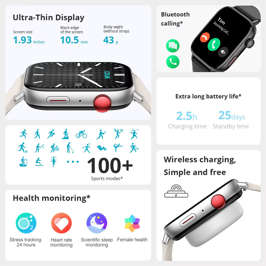 COLMI C8 Max Smartwatch in Gold mit 1,93 Zoll HD-Farbdisplay, Sprachanruf-Funktion und Gesundheits- sowie Fitness-Tracking für Männer und Frauen - Bild 2