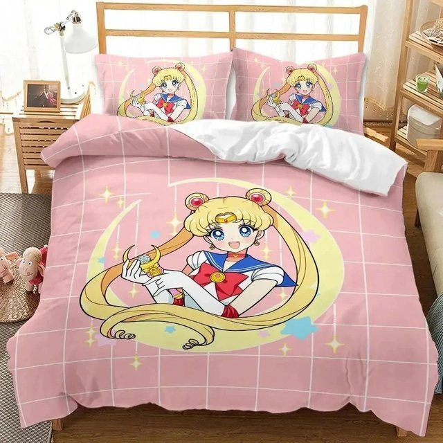Sailor Moon Bettwäsche-Set aus Mikrofaser-Polyester in Pink, 3-teilig, B/H: 200 x 200 cm - Bild 1