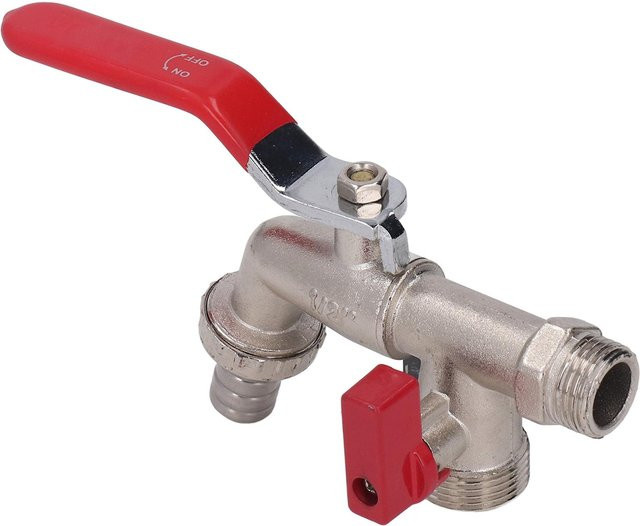 Doppelventil Wasserhahn von Painter mit 1 Eingang und 2 Ausgängen für Waschmaschinen und Gartenschläuche, 3/4 Zoll, Zinklegierung, Silber - Bild 1