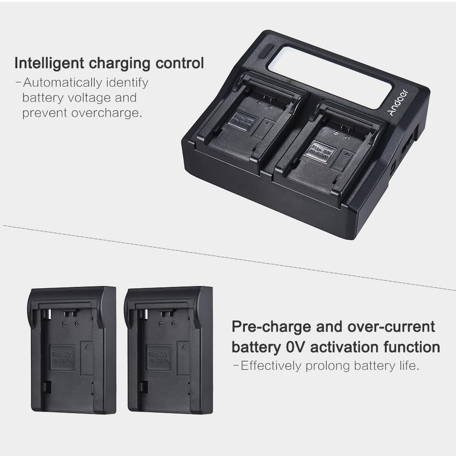 Andoer Zweikanal-LCD-Kamera-Akkuladegerät für Sony A7III A9 A7RIII A7SIII mit USB-Anschluss, Schwarz - Bild 7