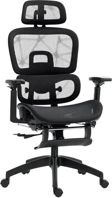 HOMCOM Bürostuhl mit Armlehnen und Kopfstütze in Schwarz aus Polyester und Mesh, B/T/H: 64 x 66 x 114-122 cm - Bild 1