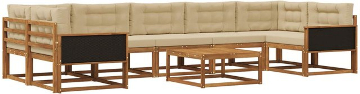 Modernes 8-teiliges Outdoor-Sofagarnitur Loungemöbel aus Akazienholz mit Kissen in Natur und Beige von vidaXL - Bild 1