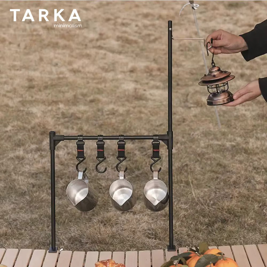 TARKA Camping-Laternenständer in Schwarz: Tragbares und höhenverstellbares Lichtregal mit Hängehaken für den Außenbereich - Bild 2