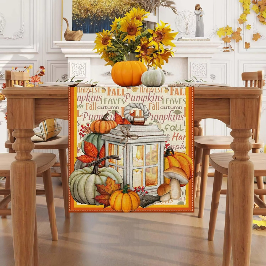 VIKAMA Tischläufer aus Leinen für Thanksgiving und Herbst in Mehrfarben, Bauernhaus-Stil, B/T: 132 x 33 cm - Bild 2
