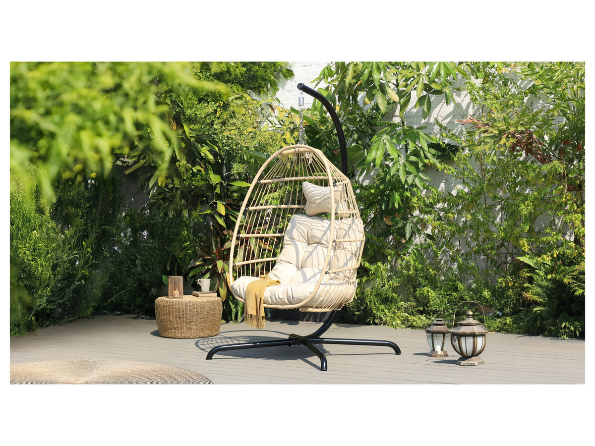 HOME DELUXE Hängesessel LOMA Egg in Beige mit Standfuß und Kissen - Bild 3