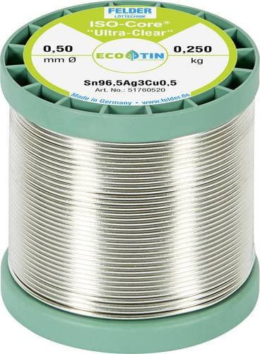 Felder ISO-Core Ultra Clear SAC305 Lötzinn Spule Sn96,5Ag3Cu0,5 Silber 0,25 kg 0,5 mm - Bild 1