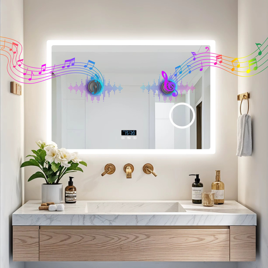 LED-Bluetooth-Badezimmerspiegel mit Antibeschlag und 3-Farben-Speicherlicht, rechteckig, Weiß - Bild 2