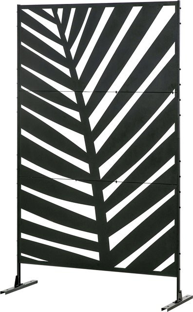 Outsunny Sichtschutz Raumtrenner aus Stahl mit Bananenblattmuster in Schwarz B/T/H: 122 x 45 x 198 cm - Bild 1